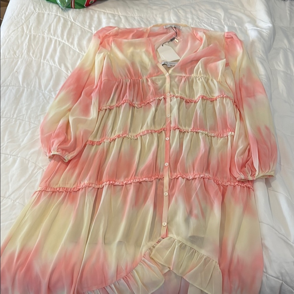 Pink and Cream Sheer Button-Up Dress